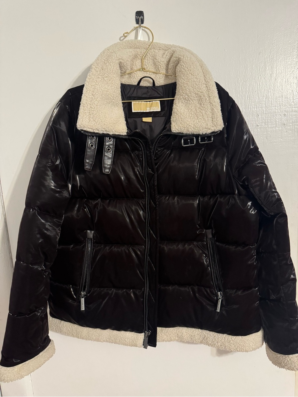 Michael Kors Black Puffer Jacket with Sherpa Collar – Like New